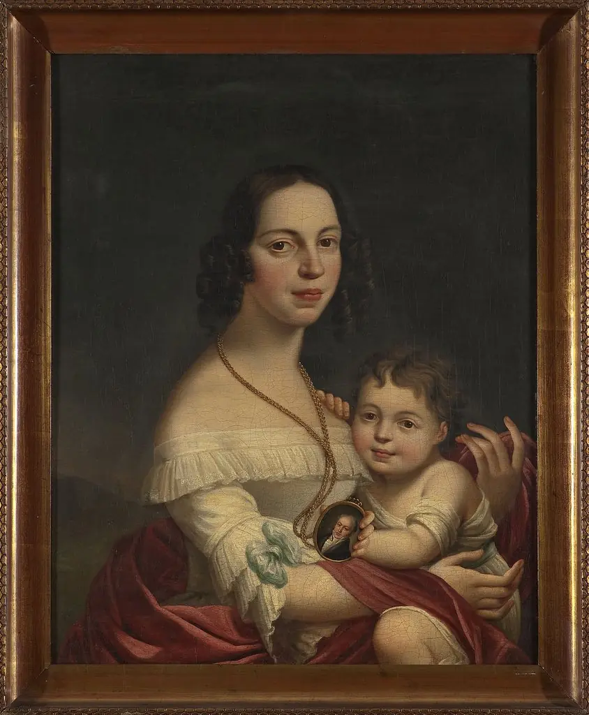 Portrait of Franciszka Pawłowska née Kamieńska with her daughter Eliza, the would-be writer (Eliza Orzeszkowa), by Unknown
