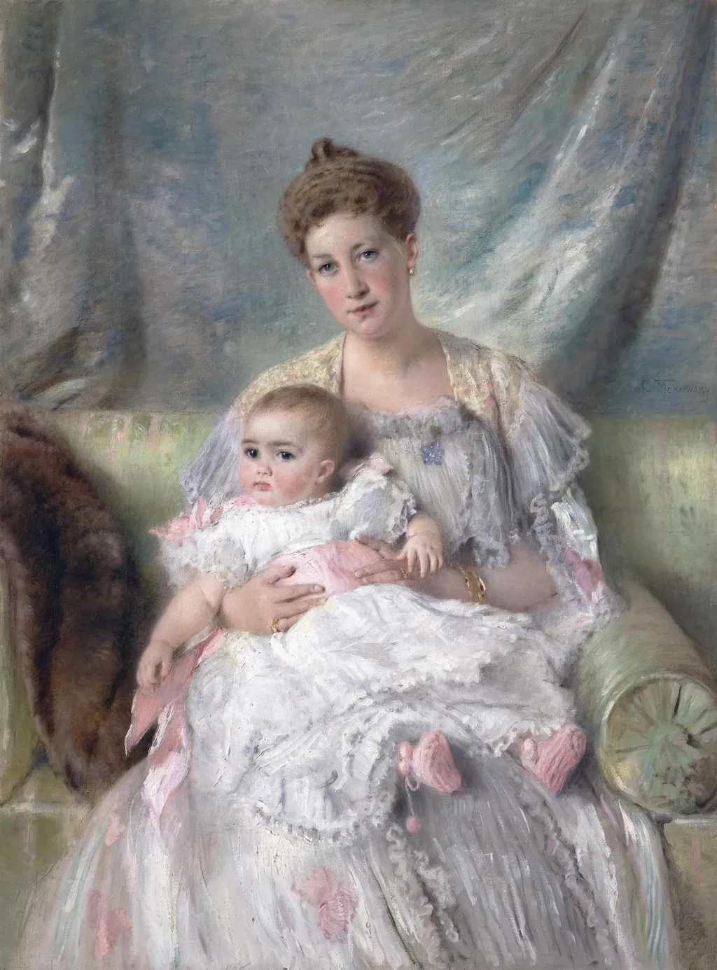 Portrait of Grand Duchess Maria Georgievna with Her Daughter Nina, by Unknown, oil, 1901