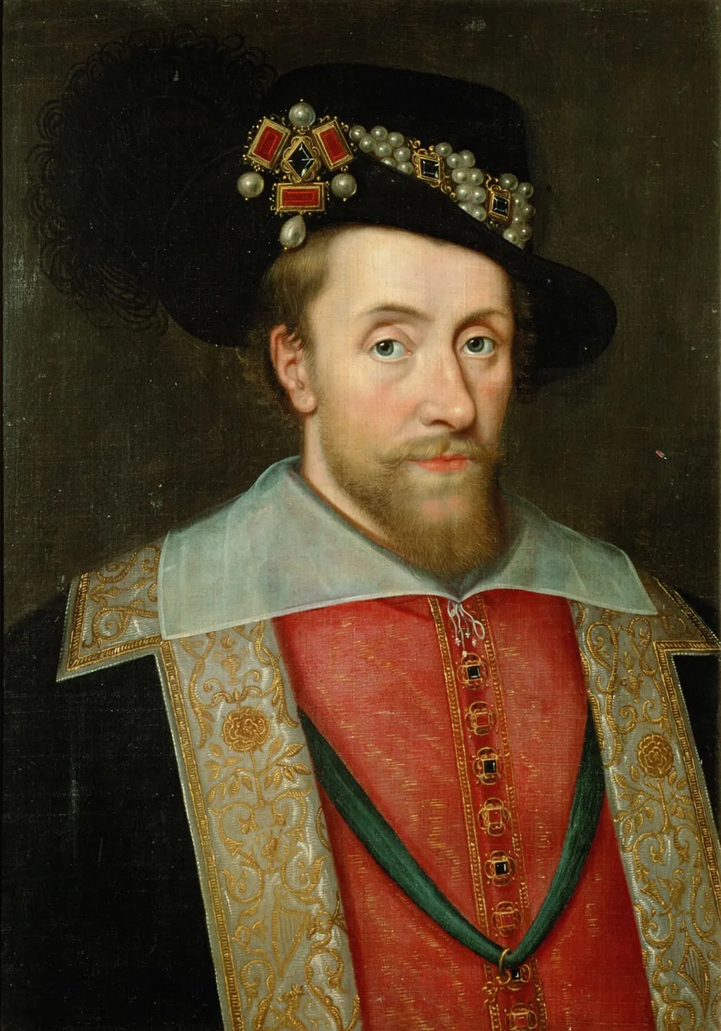 Portrait of James I with The Three Brothers, by Unknown, oil, 1600