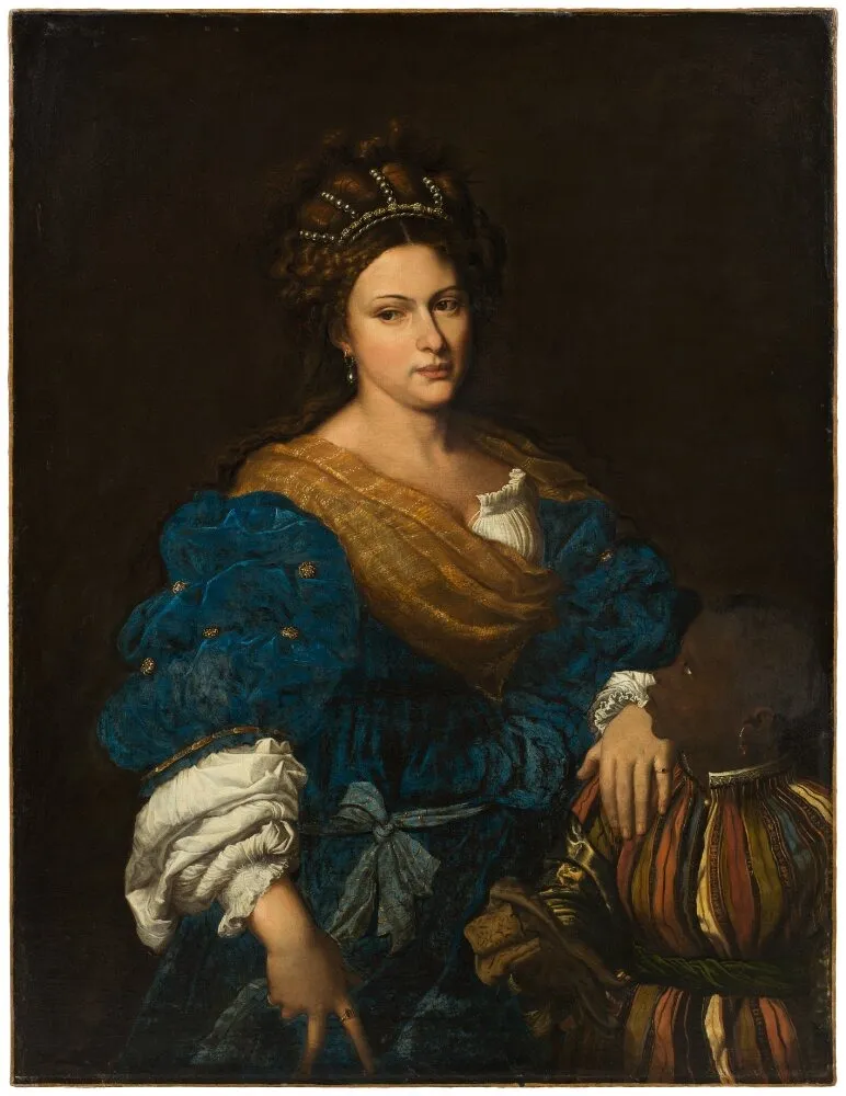 Portrait of Laura Dianti (dead 1573) and a Young Page, by Unknown, oil, 1674