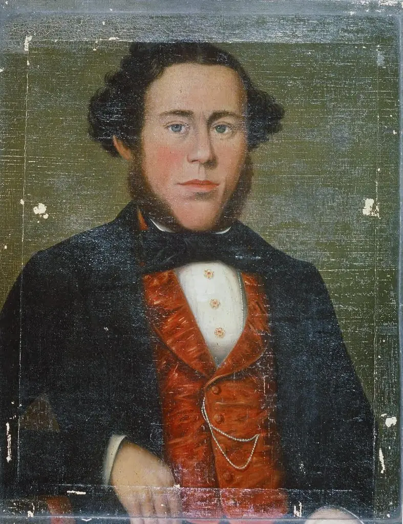 Portrait of man with red waistcoat, by Unknown