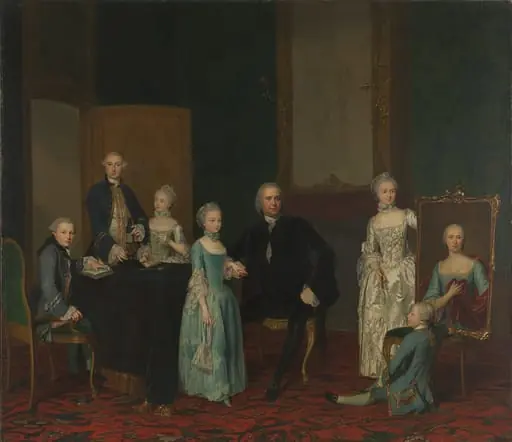 Portrait of Pieter Cornelis Hasselaer, Adviser to the Dutch East India Company and Burgomaster of Amsterdam, with his Family, by Unknown, 1763