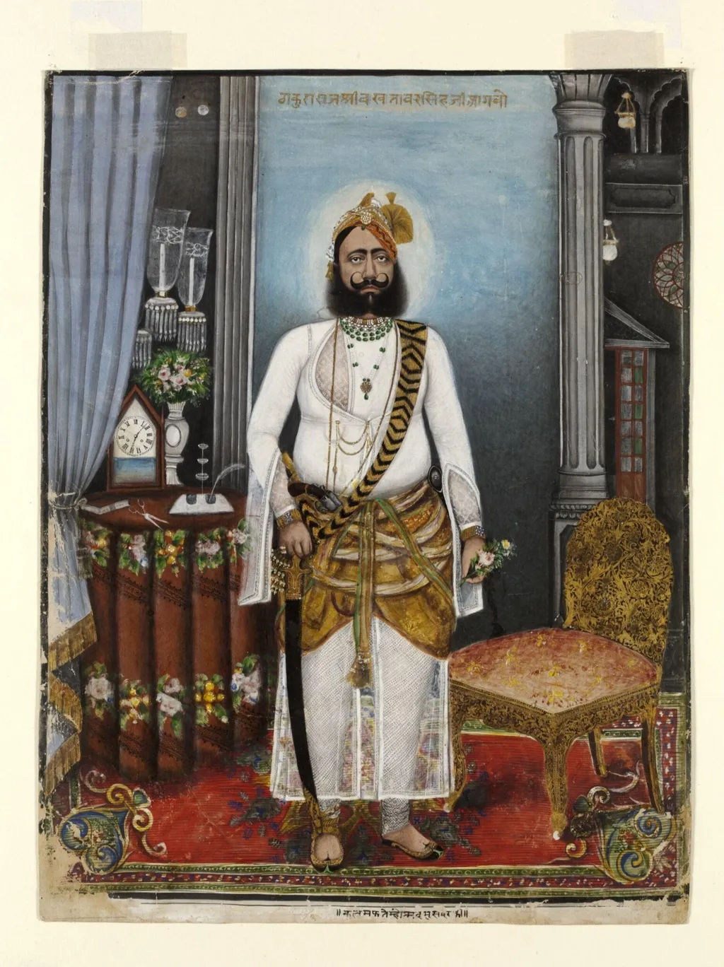 Portrait of Thakur Raja Bakhtawar Singh, standing in a European-style interior., by Unknown, paint, 1880