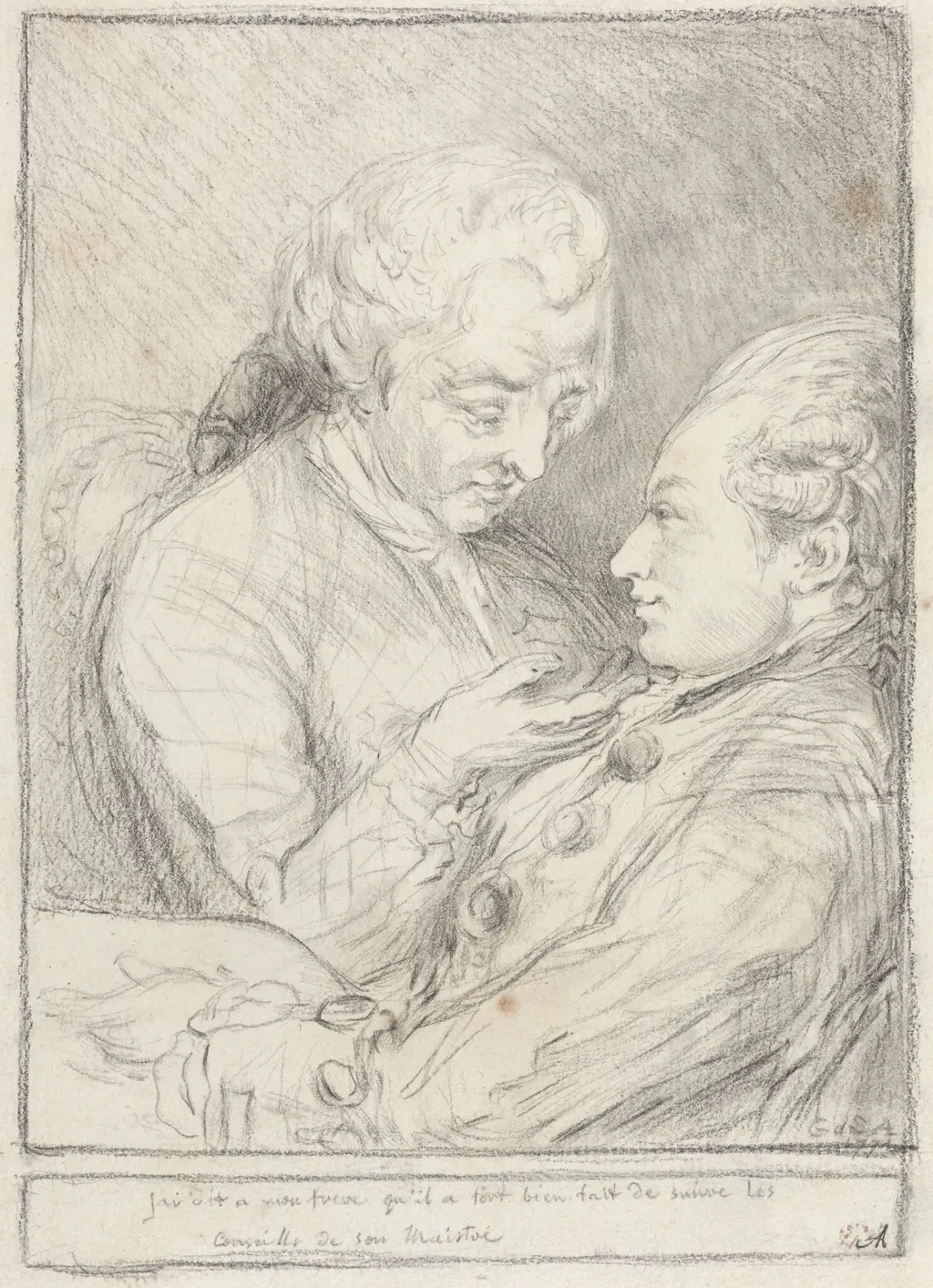 Portrait of the Artist with His Younger Brother, Augustin Saint-Aubin, by Unknown, graphite, 1771