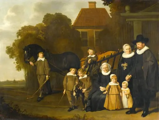 Portrait of the Meebeeck Cruywagen Family near the Gate of their Country Home on Uitweg near Amsterdam, by Unknown