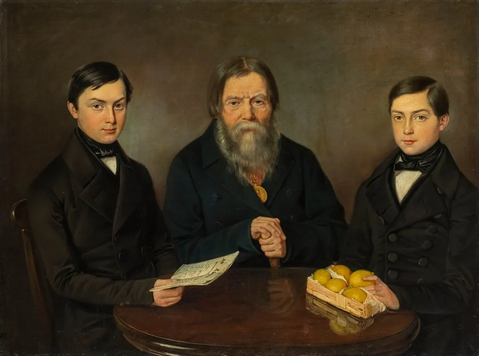 Portrait of the Merchant Smurov with His Grandsons, by Unknown, oil, 1845