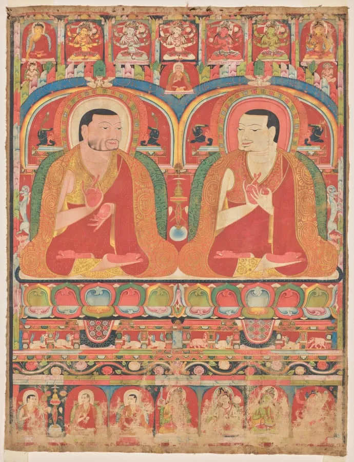 Portraits of Two Lineage Masters of the Kagyu Order: Phagmo Drupa (1110–1170) and Tashipel (1142–1210), by Unknown, unspecified, 1273