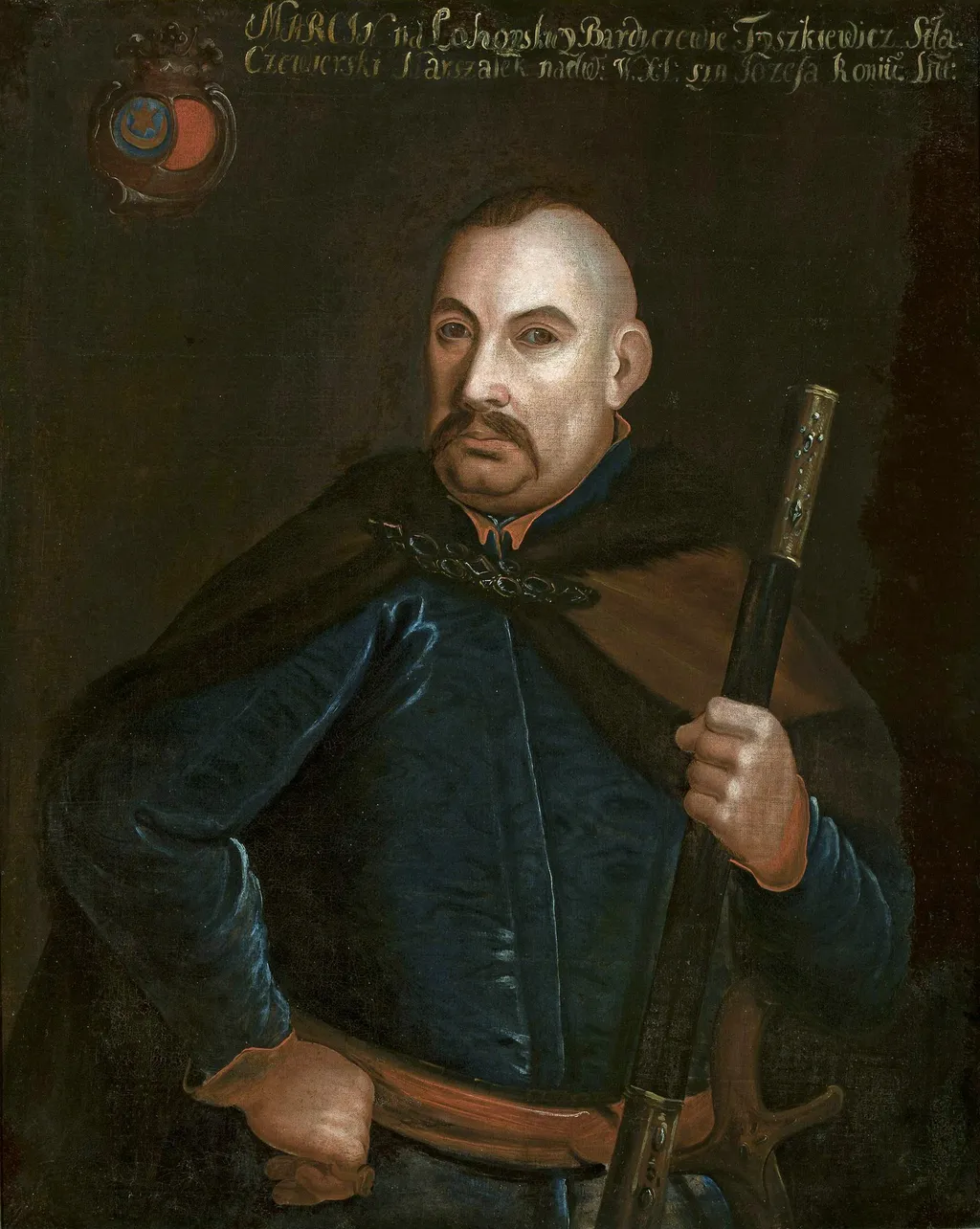 Porträt von Marcin Tyszkiewicz, Wappen Leliwa (?, nach 1631), Hofmarschall des Großfürstentums Litauen, by Unknown, oil, 1797