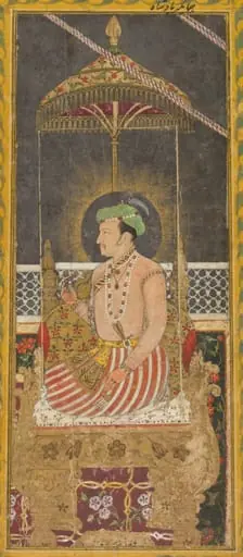 Posthumous portrait of Emperor Jahangir under a canopy (recto), by Unknown, 1650