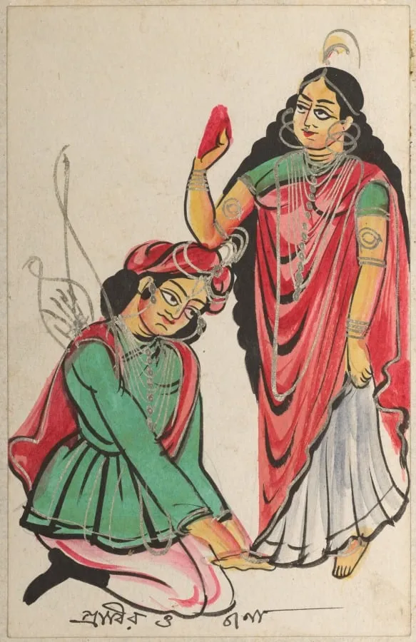 Pravira Kneeling at the Feet of Jana, by Unknown, unspecified, 1890