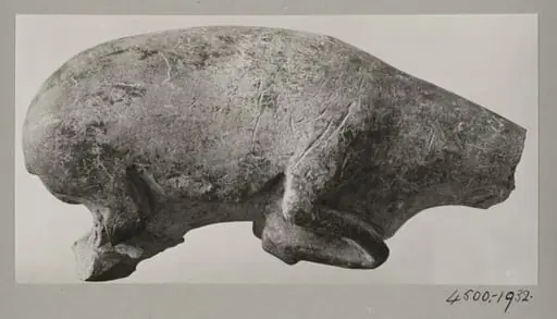 Prehistoric limestone sculpture of a deer, torso, by Unknown