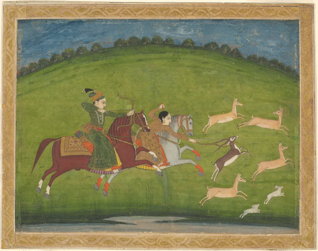 Prince and Princess Hunting Blackbuck, by Unknown, watercolor, 1750