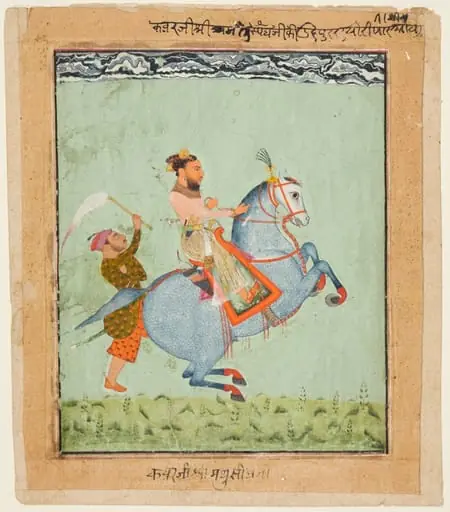 Prince Mathu Singh of Jatoli on a Blue Horse Riding to Udaipur, by Unknown
