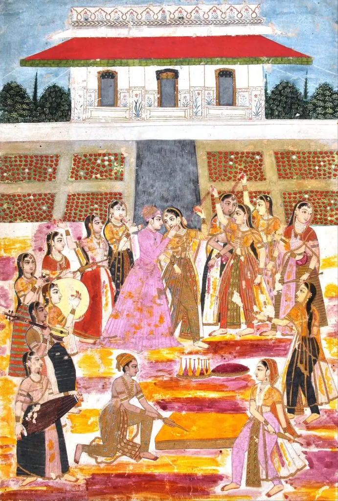 Prince playing Holi in harem, by Unknown