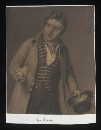 Print depicting Mr Emery as Tyke in Morton's School of Reform, by Unknown