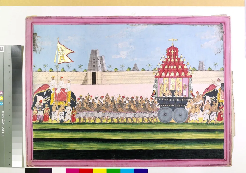 Procession with festival car, by Unknown, paint, 1800