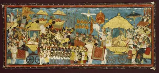 Processional scene with Amar Singh, ruler of Thanjavur (Tanjore), and Sarabhoji, by Unknown