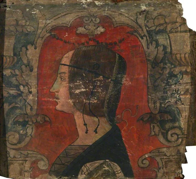 Profile Bust of a Lady Facing Left (one of 29 painted panels from a frieze), by Unknown, unspecified, 1500