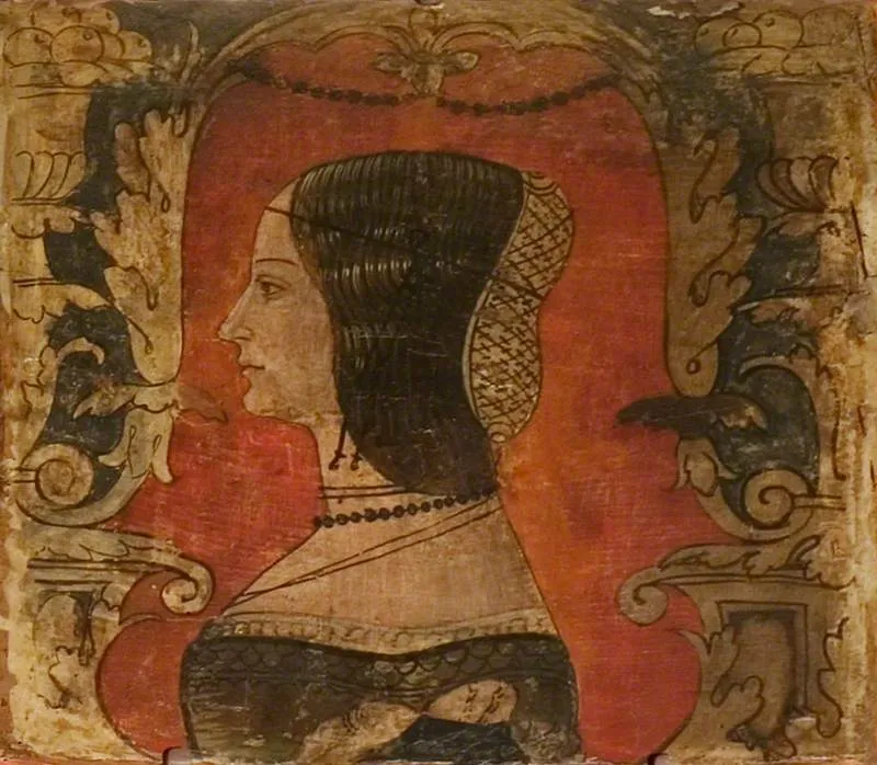 Profile Bust of a Lady Facing Left (one of 29 painted panels from a frieze), by Unknown, unspecified, 1500