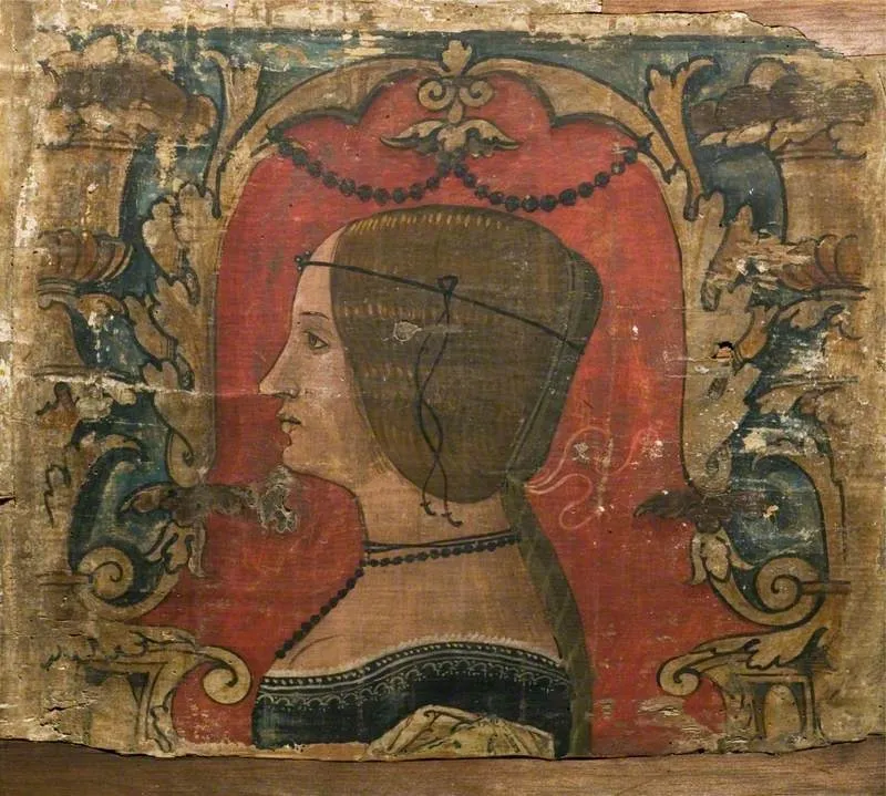 Profile Bust of a Lady Facing Left (one of 29 painted panels from a frieze), by Unknown, unspecified, 1500