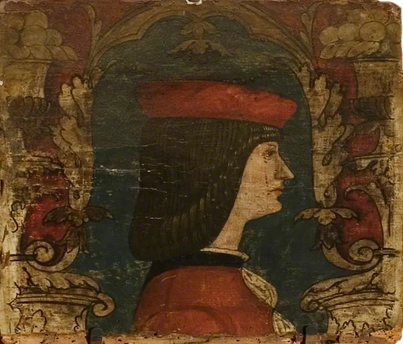 Profile Bust of a Man Facing Right (one of 29 painted panels from a frieze), by Unknown, unspecified, 1500