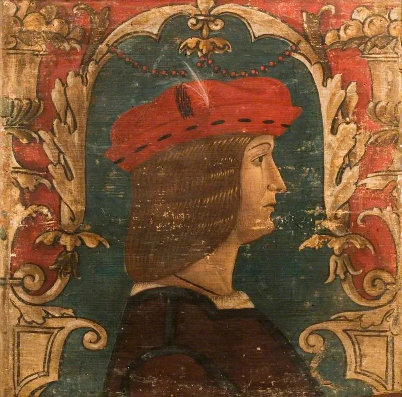 Profile Bust of a Man Facing Right (one of 29 painted panels from a frieze), by Unknown, unspecified, 1500
