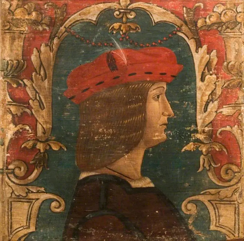 Profile Bust of a Man Facing Right (one of 29 painted panels from a frieze), by Unknown, 1500