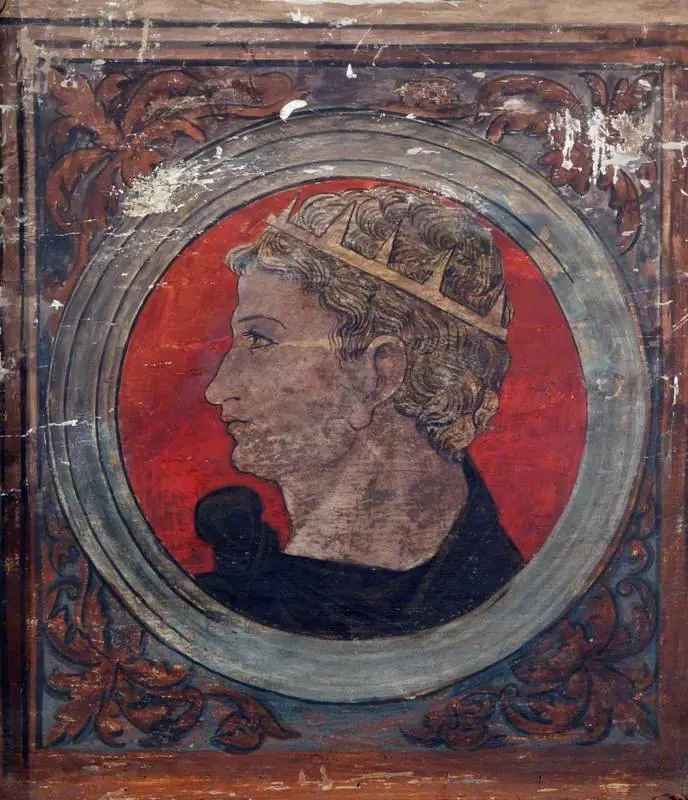 Profile Bust of a Roman Emperor Facing Left (one of 29 painted panels from a frieze), by Unknown