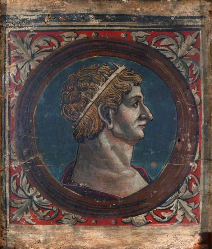Profile Bust of a Roman Emperor Facing Right (one of 29 painted panels from a frieze), by Unknown
