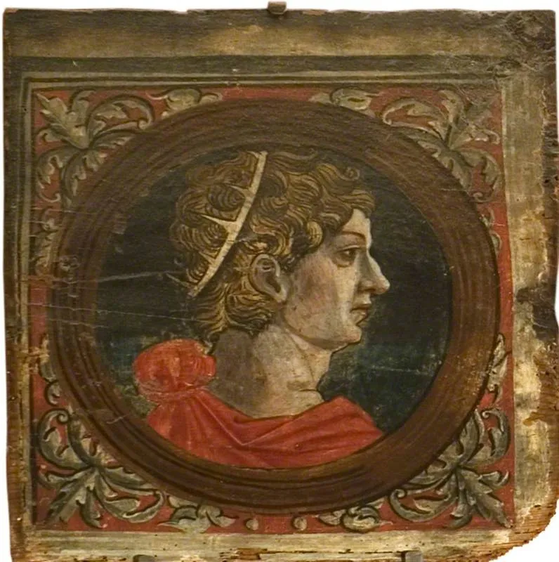 Profile Bust of a Roman Emperor Facing Right (one of 29 painted panels from a frieze), by Unknown, unspecified, 1500