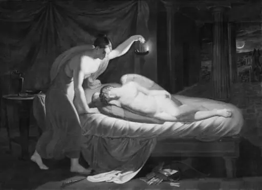 Psyke, der nærmer sig den sovende Amor, by Unknown