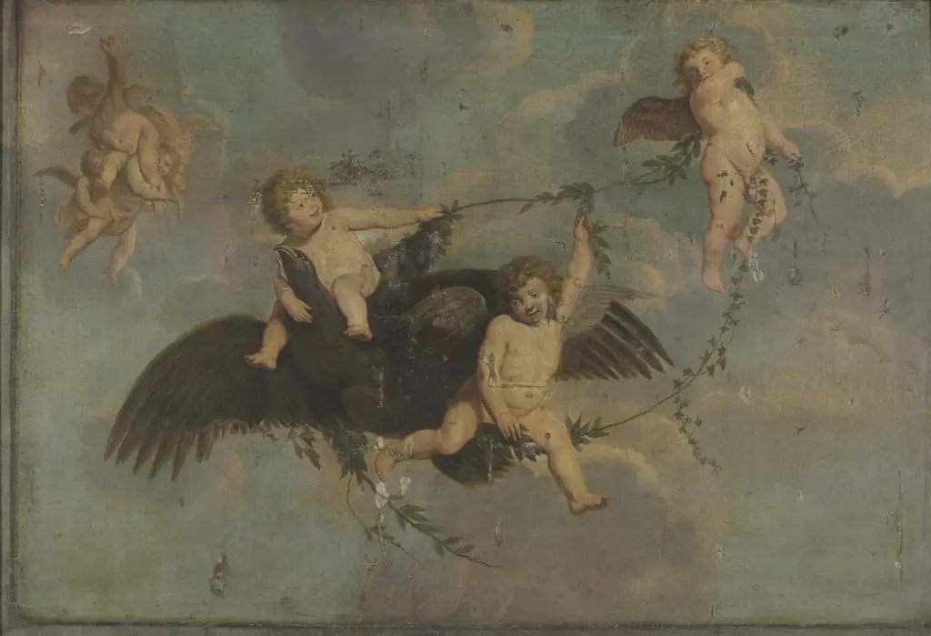Putti with an Eagle on Clouds, by Unknown
