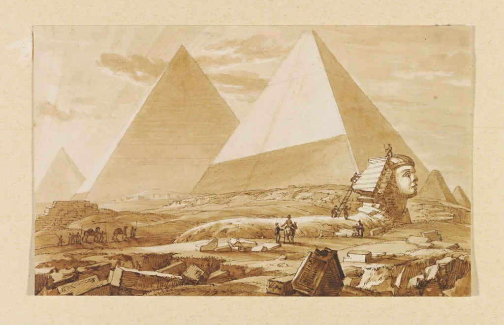Pyramids and Sphinx - Sun setting, by Unknown, 1830