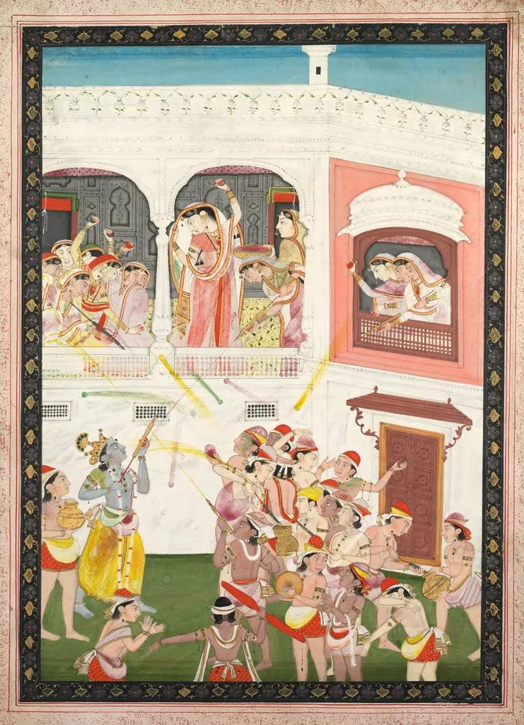 Radha and Hindu God Krishna Celebrating the Festival Holi, by Unknown