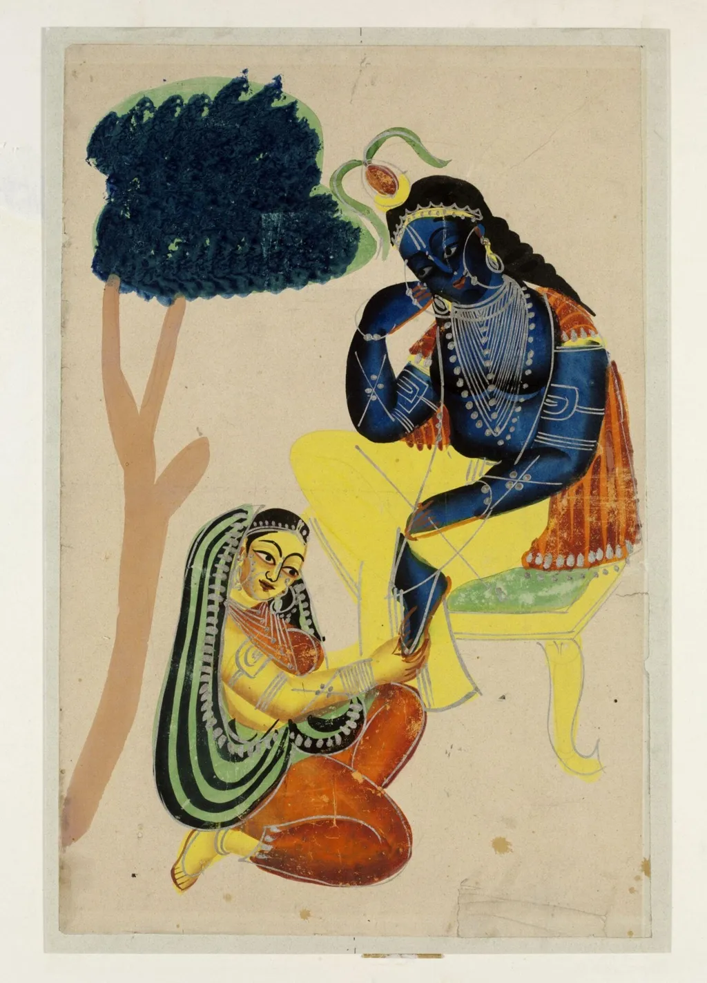 Radha and Krishna, by Unknown, paint, 1880