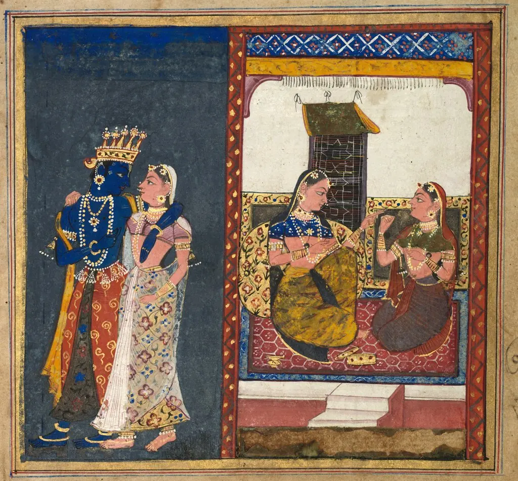 Radha and Krishna Embracing, Leaf from a Gita Govinda, by Unknown