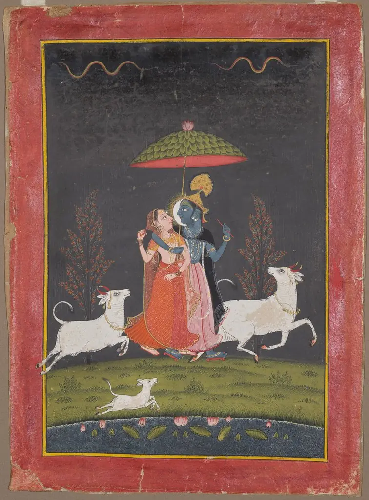 Radha and Krishna in the Rain, by Unknown, 1790