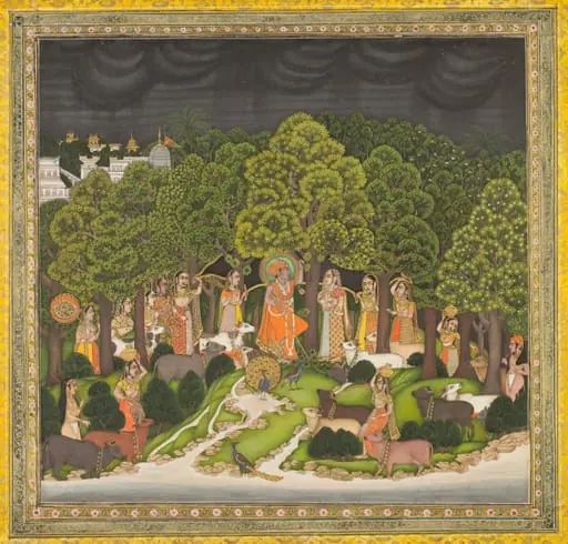 Radha and Krishna meet in the forest during a storm, by Unknown, 1770