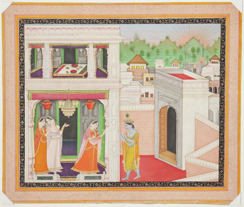 Radha and Krishna: The Exchange of Glances, by Unknown, unspecified, 1830