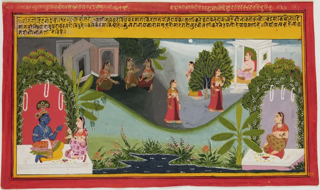Radha's Attendant Converses with Krishna and Woman Travels By Moonlight to Meet her Lover (page from the Gita Govinda), by Unknown