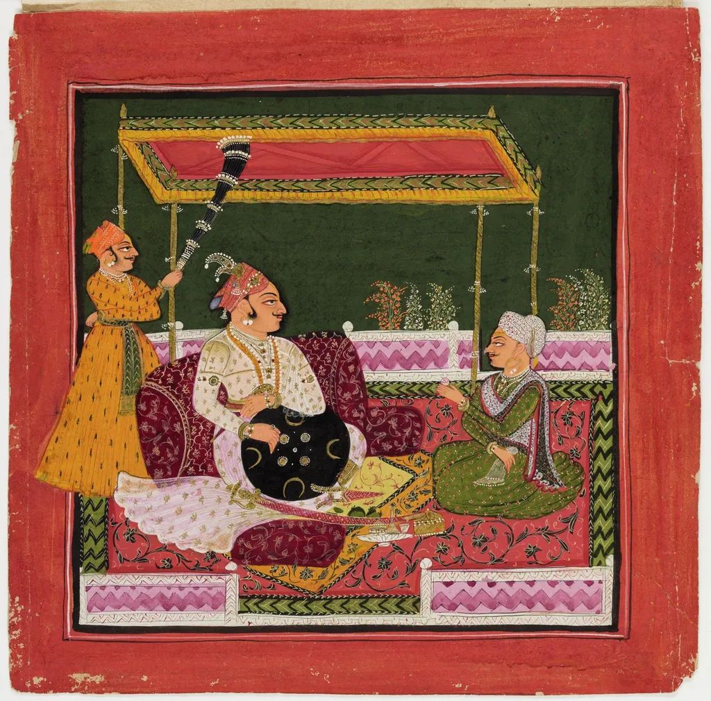 Raja and Courtiers Seated Beneath a Canopy, by Unknown, unspecified, 1700