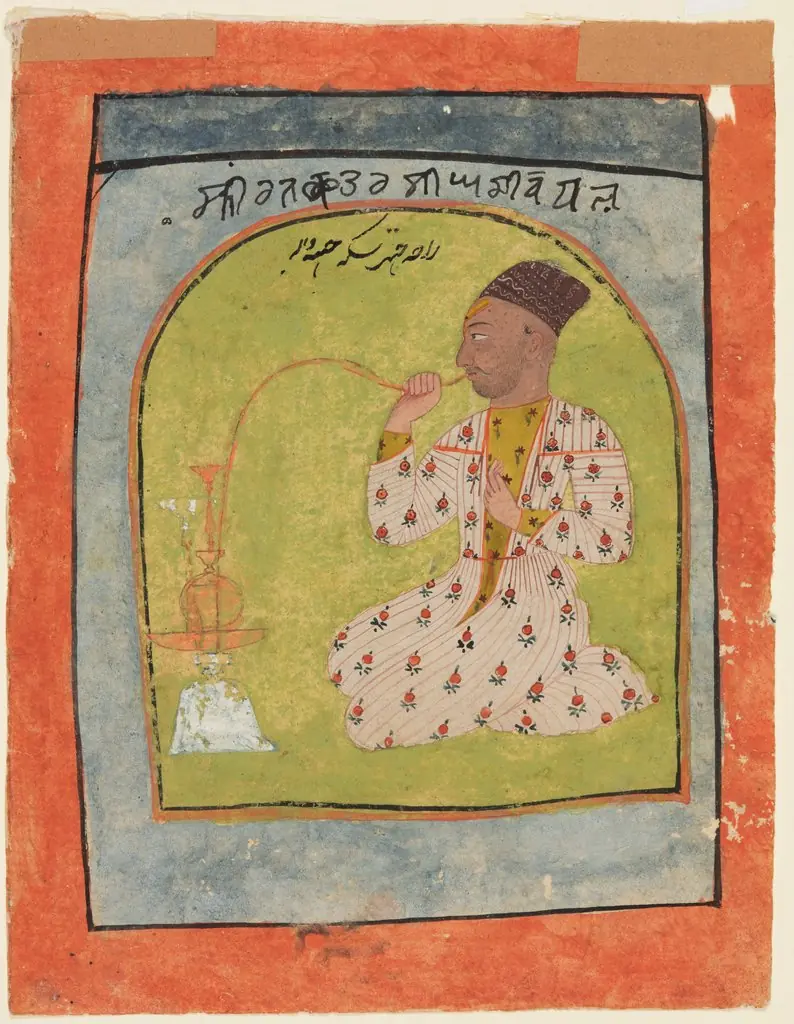 Raja Chattar Singh smoking, by Unknown, 1690