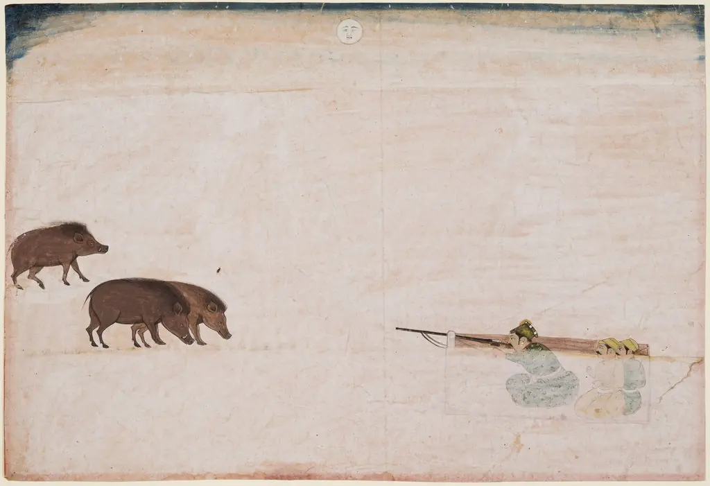 Raja Ram Chand of Amber (r. 1667–88) Hunting Wild Boar, by Unknown, 1670