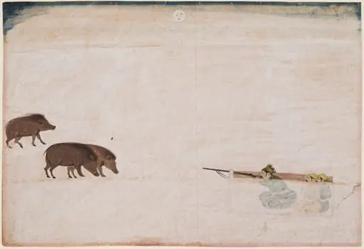 Raja Ram Chand of Amber (r. 1667–88) Hunting Wild Boar, by Unknown, 1670