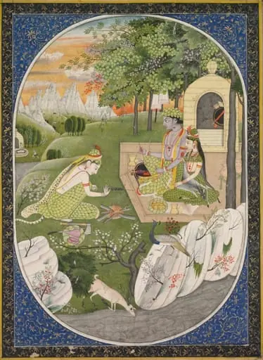 Rama, Sita, and Lakshmana in the forest, by Unknown