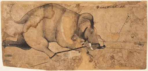 Rao Ram Singh I’s Elephant Gone Amok, by Unknown, 1700