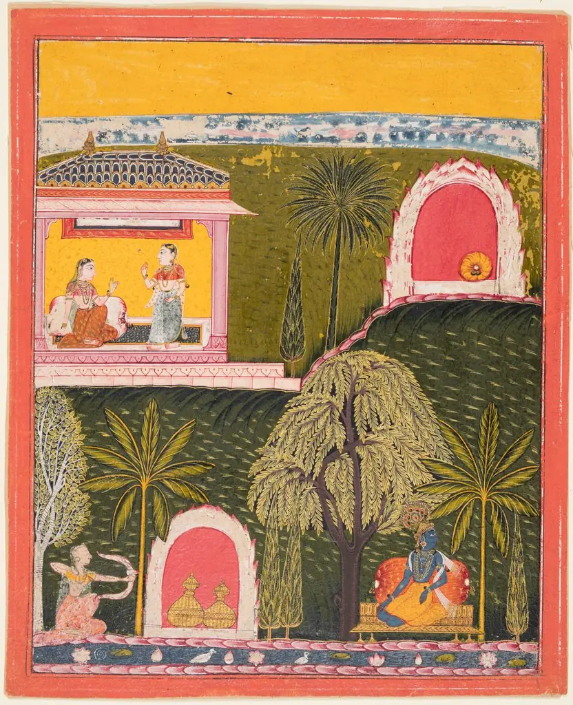 Rati, the Goddess of Erotic Love, Takes Aim at Krishna, from a Rasikapriya, by Unknown
