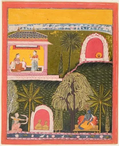 Rati, the Goddess of Erotic Love, Takes Aim at Krishna, from a Rasikapriya, by Unknown