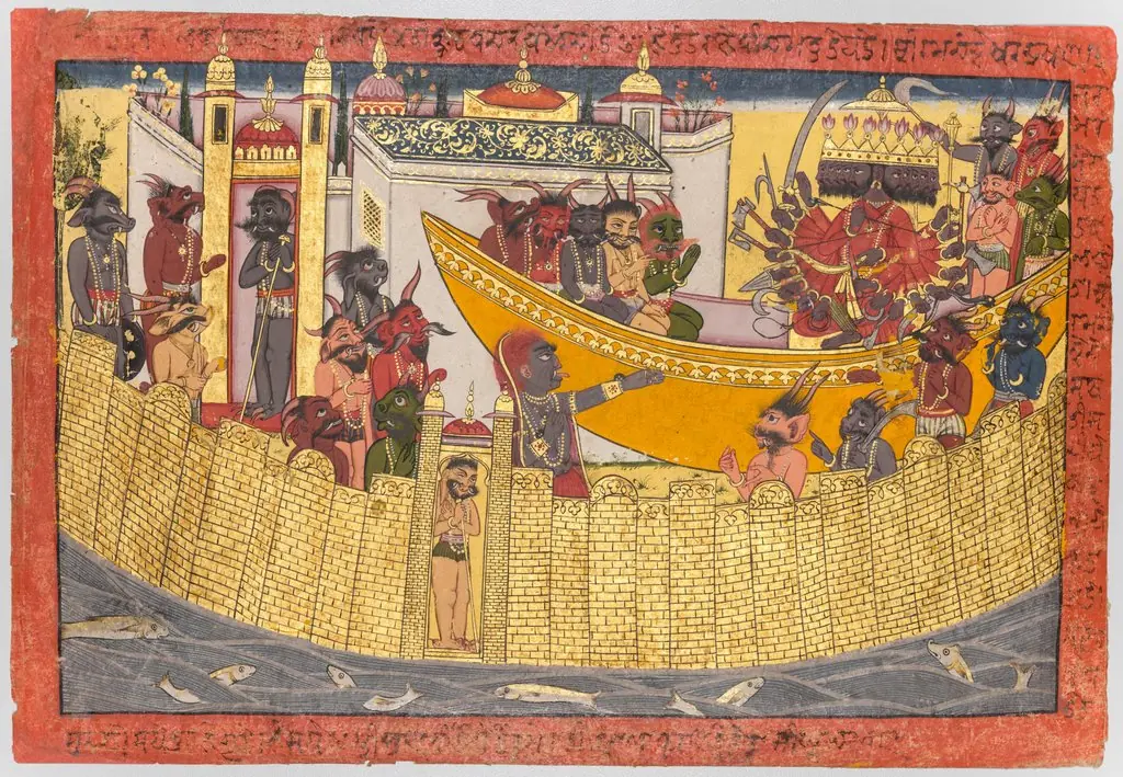 Ravana’s sister Shurpanakha complains that Lakshmana cut off her nose and ears, from Chapter 31 of the Aranya Kanda (Book of the Forest) of a “Shangri” Ramayana (Rama’s Journey), by Unknown