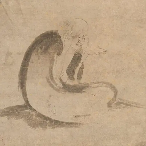 元   佚名  玉谿思珉題贊   對月圖   軸|Reading a Sutra by Moonlight, by Unknown, 1332